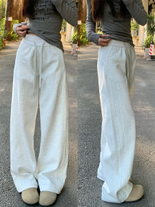 Quần Thể Thao Nữ Cạp Cao Ống Đứng Thường Ngày Rộng Rãi Thoải Mái Bằng Cotton Polyester Mùa Thu 2025 Quần Dài