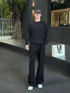 Quần Nỉ Thể Thao Nam Màu Đen Phong Cách Mỹ Cleanfit Quần Ống Rộng Cạp Cao Thường Ngày Mùa Thu Quần Ống Rộng Thoải Mái