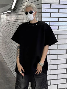 เสื้อยืดแขนสั้นผ้าฝ้ายแท้เนื้อหนาสไตล์ย้อนยุคสไตล์อเมริกันสำหรับผู้ชาย ดีไซน์เก๋ไก๋ ทรงหลวม ใส่สบาย สำหรับฤดูร้อน