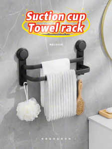 Ecoco Towel Rack Aluminum Suction Cup Towel Organizer Double Rod Rustproof Strong Sticky Adjustable