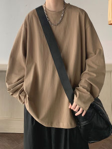 เสื้อยืดแขนยาวสีเทาเข้มลำลองสำหรับผู้ชาย ฤดูใบไม้ผลิและฤดูใบไม้ร่วง สไตล์ฮ่องกง เทรนด์แฟชั่น INS ทรงหลวม สีสันสดใส คอกลม