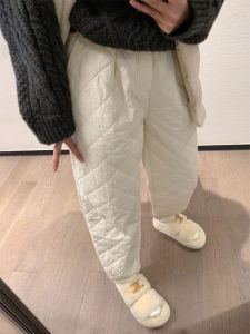 YUFUQING | Korean Style Thickened Cotton Down Pants Womens Autumn Winter High Waist Grandmother Pants Outdoor Wearable Long Polyester Fiber