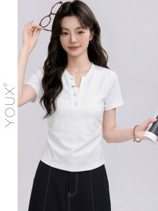 YOUXIANG | Áo Thun Ngắn Tay V-neck Thời Trang Dáng Ôm