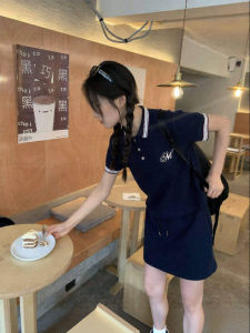 NIHAOKANONG | Bộ Áo Polo và Chân Váy Ngắn Cao Waist Mới Mùa Hè