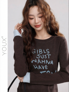 YOUXIANG | Áo Thun Dài Tay Ôm Body Phong Cách Retro