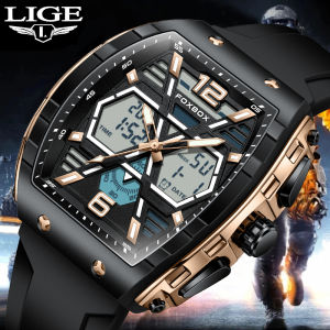 LIGE Sub Brand FOXBOX Military Watches for Men Luxury Sport Chronograph WristWatch Waterproof Quartz Big Clock Dual display Men Watch + Box