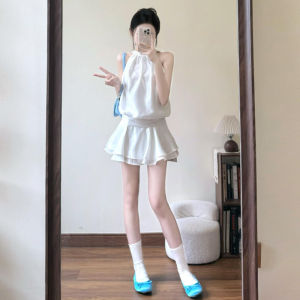 Korean Style Unique Beautiful Waist-Cut Dress Gentle Wind Super Good Looking Hanging Neck Sleeveless Halter Dress Summer