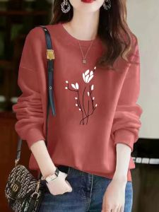 Fleece Lined round Neck Oversized Womens Sweatshirt Trendy Autumn Winter New Style Base Layer Top Korean Style Long Sleeve