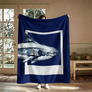 BILIBILI | Watercolor Shark Navy Flannel Blanket Perfect for Sofa Office Bed Travel Sleep Read Relax Camping Four Season Use