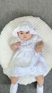 Dress Bayi Perempuan 3-9 Bulan dengan Topi & Sepatu - Bahan Lembut Desain Cantik untuk Acara Spesial
