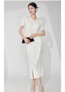 Áo thun phong cách Trung Quốc hoài cổ có nút cao cấp cho nữ váy xếp ly # 25424zsj -- 71209-q178 (áo thun và váy là được bán riêng)