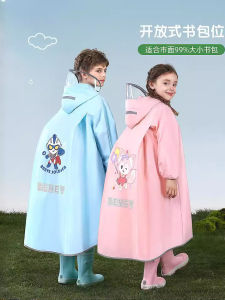 Childrens Long Raincoat School Uniform Style Boys And Girls Full Body Raincoat with School Bag Position School Raincoat