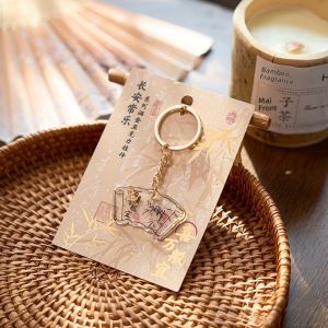 Acrylic Keychain with Famous Poems And Paintings Vintage Gold Drip Glue Creative Graduation Gift Festive Chinese Style