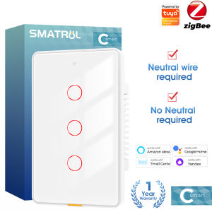 Tuya Zigbee Smart Light Touch Switch No Neutral Wire Wall Magnetic Latching Relay US 100-250v Voice Timer App Tmall Genie Alexa