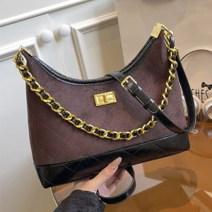 กระเป๋าสะพายข้างผู้หญิงแบบลำลองสไตล์เรโทรสีบล็อกหนังแกะ สายโซ่สะพายไหล่ กระเป๋าสำหรับเดินทาง เวอร์ชั่นใหม่ปี 2025