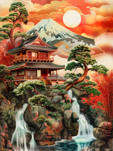 Huacan Diamond Painting Mountain Waterfall Building Diamond Mosaic Landscape Art Decorative Paintings
