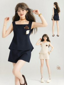 Keiko | French Style Chic Cooling Waist-Cinching Sleeveless Top and Skirt Set