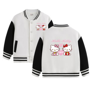 Katie Cat Cartoon Print Girls Baseball Jacket Kindergarten Childrens Wear Autumn Top Trendy Korean Style Casual Outerwear