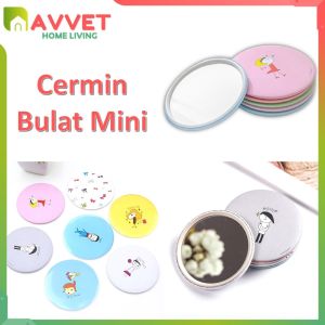 AVVET Cermin Bulat Karakter Kaca Cermin Make Up Mini Kaca Travelling Motif Lucu Kaca Mini Travel Size