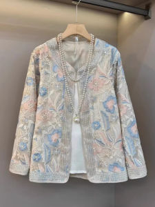 New Chinese Style Heavy Embroidery Jacket Womens plus Size Autumn Unique Personality Open Cardigan Top Quality Floral Pattern