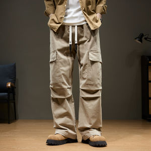 Baggy Wide-leg Cargo Pants Mens 100% Cotton Multi-pocket Splicing Outdoor Loose Straight Autumn Trousers Fashion Streetwear