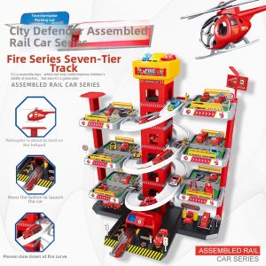 MLZH | Fire & Dinosaur Theme Childrens Toy Car Park 9 Layers
