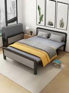 Stainless Steel Foldable Double Bed Frame with Thickened Bed Surface Solid Wood Design 100kg Load Capacity