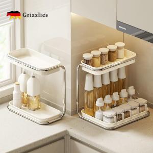 Double Layer Kitchen Storage Rack Spice Organizer Multi Functional Condiment Holder Carbon Steel Shelf for Cabinet Installation