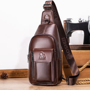 Top layer cowhide high-end large capacity single shoulder crossbody mens leather chest bag for holding mobile phones and iPads