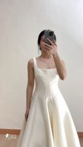 Ivory Satin A-Line Midi Dress for Events Graduation Debut Weddings