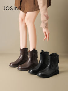 Josiny | Thick Heel Winter Wool Lined Ankle Boots Brown