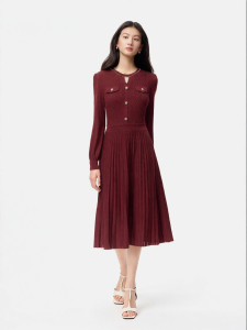Koradior | Wool Slim A-Line Textured Knit Dress
