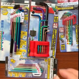 VESSEL Set Kunci L Pas Kombinasi Bola 9 Pcs RAINBALL L-wrenches Key L SET No.8909BP Panjang Magnetik
