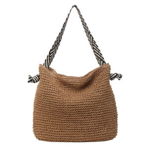 Large Capacity Straw Woven Shoulder Bag for Women 2025 New Summer Beach Vacation Versatile Commuting Tote Bag Korean Style Pure Color