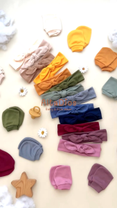 [Altadiosbaby] Kado BASIC Set Bando Pita Baby Newborn + Sarung Tangan dan Kaos Kaki Bayi | Bandana Bayi + Sarung Tangan Bayi Set | Headband + Mitten & Booties  | Bandana Bayi Perempuan | Bando Anak Perempuan Cewek Korea | STK | Sartaki Bayi Polos | Lucu 2