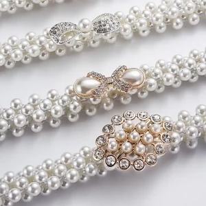 Women Pearl Waist Chain Pearl Inlaid Diamond Elastic Belt With Waist Decoration Thin Belt Beaded Elastic Belt