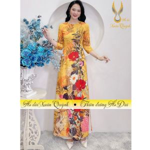 Áo Dài Truyền Thống Lụa Habutai Dải Hoa Duyên Dáng Sang Trọng K54 - Áo Dài Xuân Quỳnh