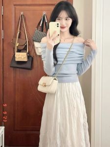 HUOLISI | Off-Shoulder Blue Winter Knitwear