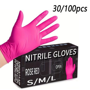 30/100pcs Nitrile Gloves Disposable Waterproof Powder&Latex Free Household Cleaning Gloves for Cooking Kitchen Esthetician 3-mil