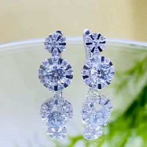 Bông tai nữ bạc xi bạch kim kiểu tròn khóa gài đá chủ 5mm Khuyên tai bạc nữ tròn kiểu giò gà mạ vàng trắng Bông tai Moissanite Mỹ D/FL kiểm định GRA màu trắng và màu xanh đẹp Hoa tai bạc thật xi kim thiết kế sang trọng đẳng cấp - KIM LỘC PHÁT BBTK5L03