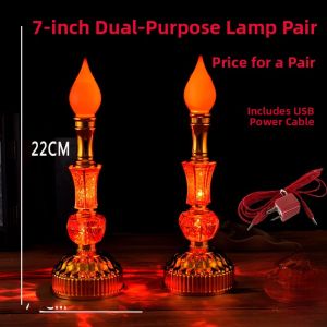 Electric Candle LED Battery Powered Long Burning Wealth Attracting Lamp Pair of Chinese Style Plastic Candles for Home Decor