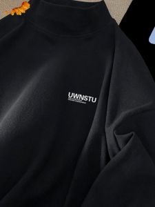 T-shirt Lengan Panjang Bulu Tebal untuk Pria Kemeja Dasar Hangat Kerah Semi Tinggi Ideal untuk Pakaian Sehari-hari Musim Dingin