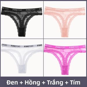 FINETOO 4 Ren Trong Suốt Chữ G Thông Quần Lót Bộ Nữ Hoa T-Lưng Thấp Quần Lót Cô Gái Thư Ban Nhạc Quần Lót S-XL