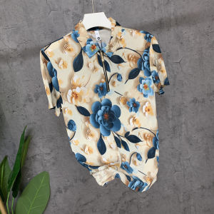 Áo Thun Polo Nam Tay Ngắn Mùa Hè Ice Silk Cổ Polo Họa Tiết Hoa Xanh Thời Trang Thường Ngày Chất Liệu Nylon Thoáng Khí