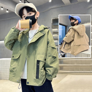 Áo Khoác Nam Trẻ Em Mùa Xuân Thu Mỏng Phong Cách Công Sở Trẻ Lớn Áo Gió Trẻ Em Áo Khoác Ngoài Thường Ngày Có Mũ Trùm Đầu