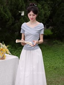 Áo thun nữ tay ngắn Lyocell xanh nhạt mới về mùa hè