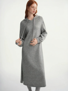 DUSHU | Cozy Ball Tied-Hood Knit Dress