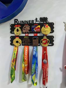 Marathon Sports Memorial Medal Display Stand Running Award Badge Holder No Drilling Required Multi-Positional Steel Hook