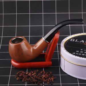 Resin Ebony Wood Tobacco Pipe Retro Bakelite Bending Filter Pie Smoking Pipe Handle Fit For Gift For FatherCigarette Accessories
