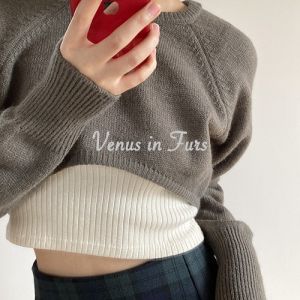 Áo Len Dệt Kim Cổ Tròn Rộng Rãi Thời Trang Cổ Ngắn Lưng Cao Phong Cách Retro Đa Năng Cho Nữ Mùa Đông 2020